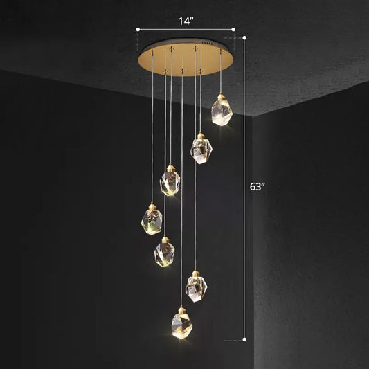 Clear Faceted Crystal Gemstone Hanging Light Minimalistic Multi Pendant Ceiling Light for Staircase Clearhalo 'Ceiling Lights' 'Modern Pendants' 'Modern' 'Pendant Lights' 'Pendants' Lighting' 2424535
