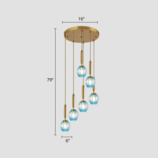 Ombre Glass Cup Shaped Multi Ceiling Light Postmodern Style Suspension Pendant for Living Room 6 Blue Clearhalo 'Ceiling Lights' 'Modern Pendants' 'Modern' 'Pendant Lights' 'Pendants' Lighting' 2424538