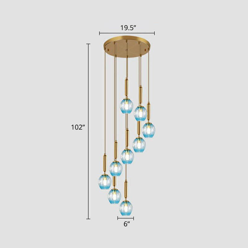 Ombre Glass Cup Shaped Multi Ceiling Light Postmodern Style Suspension Pendant for Living Room 9 Blue Clearhalo 'Ceiling Lights' 'Modern Pendants' 'Modern' 'Pendant Lights' 'Pendants' Lighting' 2424539