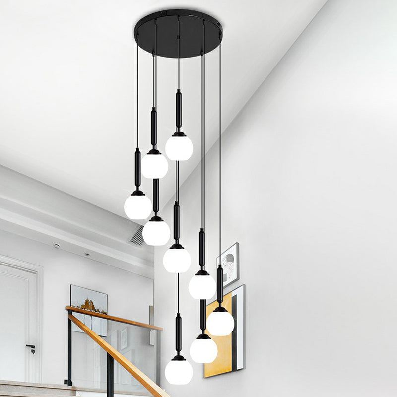 Spiral Ball Hanging Ceiling Light Nordic Opal Glass Stairs Multi Light Pendant Lighting Clearhalo 'Ceiling Lights' 'Modern Pendants' 'Modern' 'Pendant Lights' 'Pendants' Lighting' 2424555