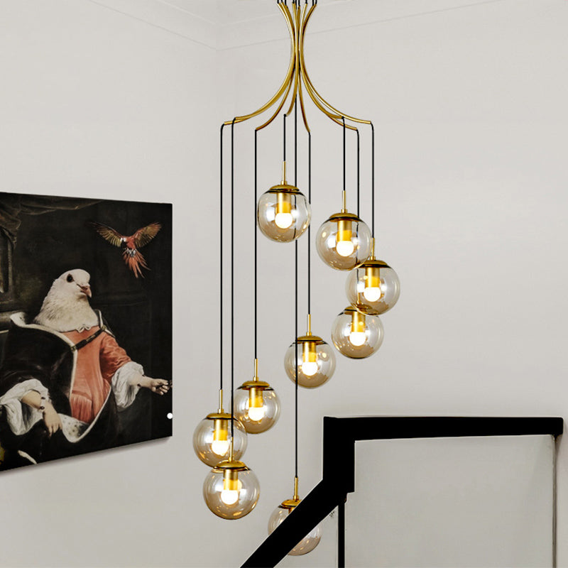 Cognac Glass Ball Pendant Lighting Postmodern Gold Multi Hanging Light Fixture for Villa Clearhalo 'Ceiling Lights' 'Modern Pendants' 'Modern' 'Pendant Lights' 'Pendants' Lighting' 2424565