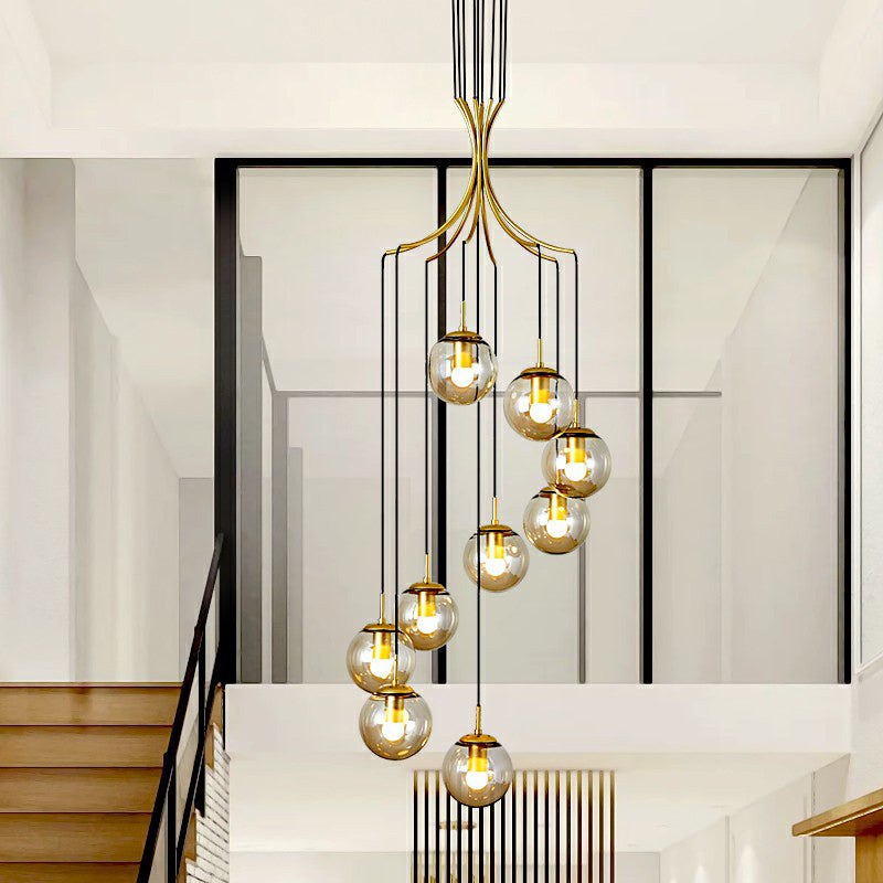 Cognac Glass Ball Pendant Lighting Postmodern Gold Multi Hanging Light Fixture for Villa Clearhalo 'Ceiling Lights' 'Modern Pendants' 'Modern' 'Pendant Lights' 'Pendants' Lighting' 2424566