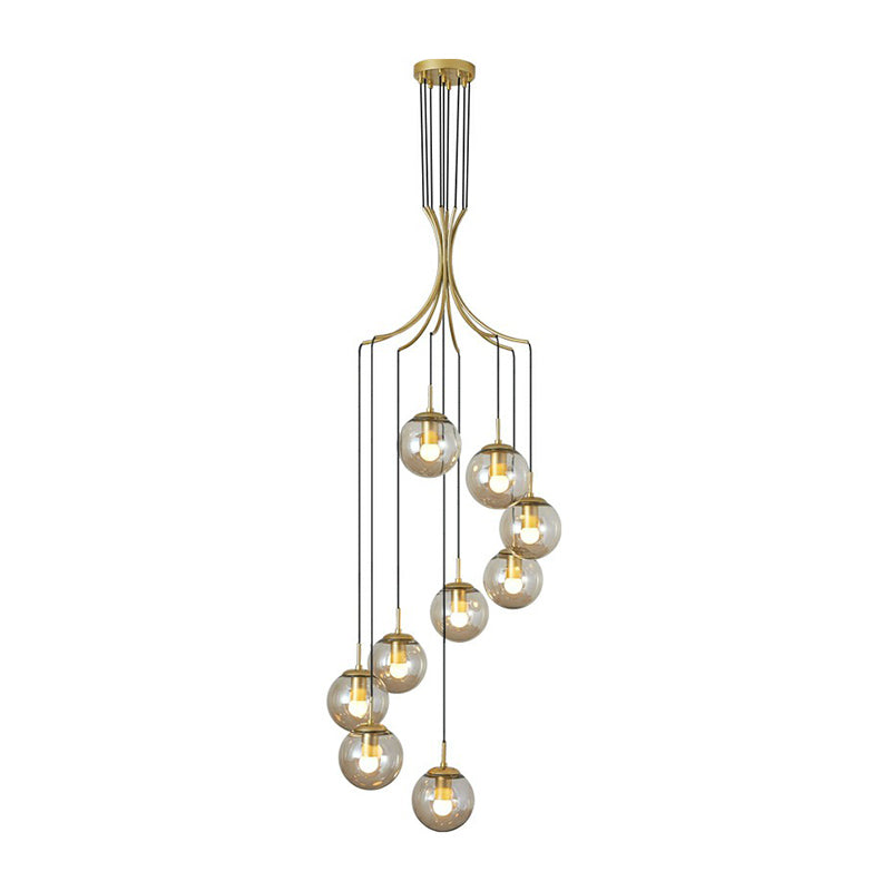 Cognac Glass Ball Pendant Lighting Postmodern Gold Multi Hanging Light Fixture for Villa 3 Cognac Clearhalo 'Ceiling Lights' 'Modern Pendants' 'Modern' 'Pendant Lights' 'Pendants' Lighting' 2424567