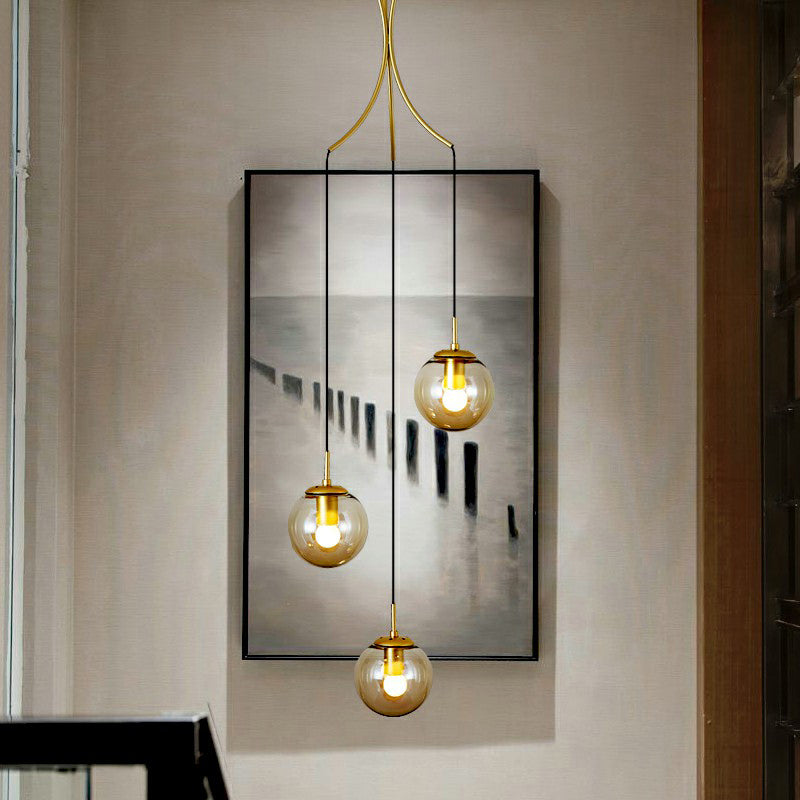 Cognac Glass Ball Pendant Lighting Postmodern Gold Multi Hanging Light Fixture for Villa Clearhalo 'Ceiling Lights' 'Modern Pendants' 'Modern' 'Pendant Lights' 'Pendants' Lighting' 2424569