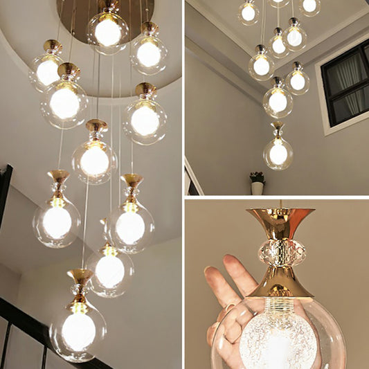 Clear and Frosted Glass Ball Ceiling Lamp Minimalistic Gold Multi-Light Pendant for Apartment Clearhalo 'Ceiling Lights' 'Modern Pendants' 'Modern' 'Pendant Lights' 'Pendants' Lighting' 2424575
