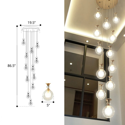 Clear and Frosted Glass Ball Ceiling Lamp Minimalistic Gold Multi-Light Pendant for Apartment 12 Gold Clearhalo 'Ceiling Lights' 'Modern Pendants' 'Modern' 'Pendant Lights' 'Pendants' Lighting' 2424577