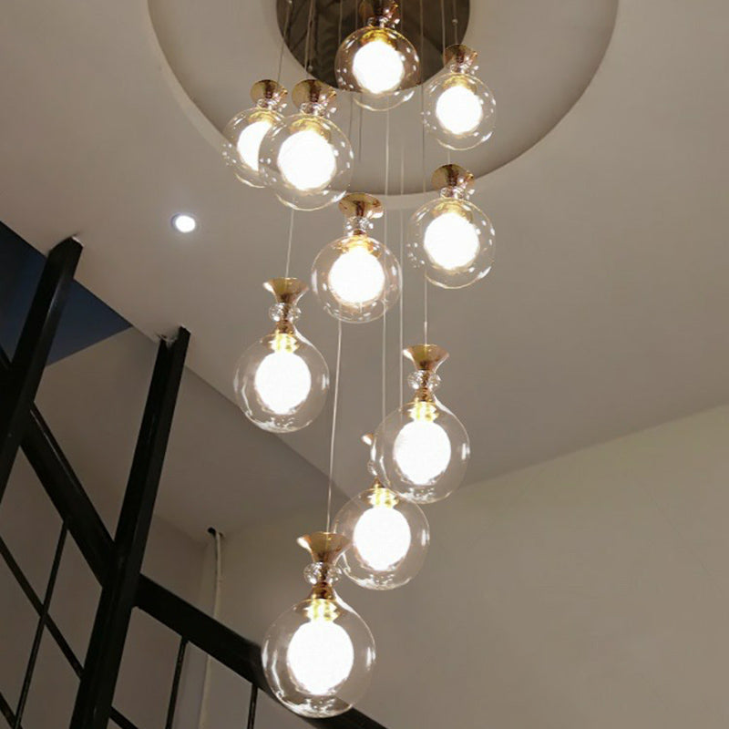 Clear and Frosted Glass Ball Ceiling Lamp Minimalistic Gold Multi-Light Pendant for Apartment Clearhalo 'Ceiling Lights' 'Modern Pendants' 'Modern' 'Pendant Lights' 'Pendants' Lighting' 2424578