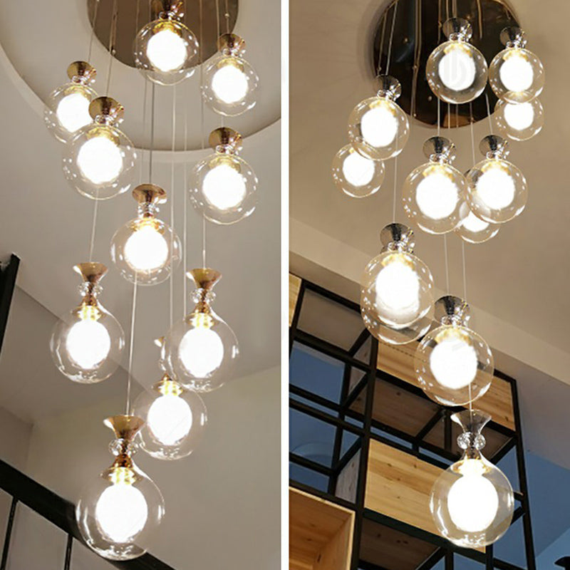 Clear and Frosted Glass Ball Ceiling Lamp Minimalistic Gold Multi-Light Pendant for Apartment Clearhalo 'Ceiling Lights' 'Modern Pendants' 'Modern' 'Pendant Lights' 'Pendants' Lighting' 2424580