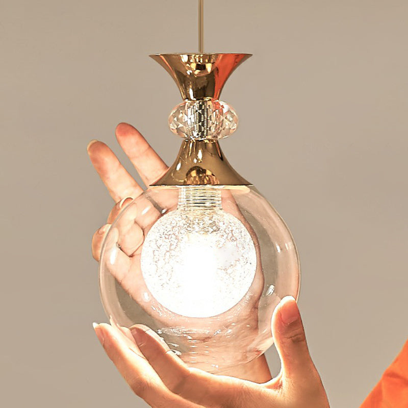 Clear and Frosted Glass Ball Ceiling Lamp Minimalistic Gold Multi-Light Pendant for Apartment 15 Gold Clearhalo 'Ceiling Lights' 'Modern Pendants' 'Modern' 'Pendant Lights' 'Pendants' Lighting' 2424581