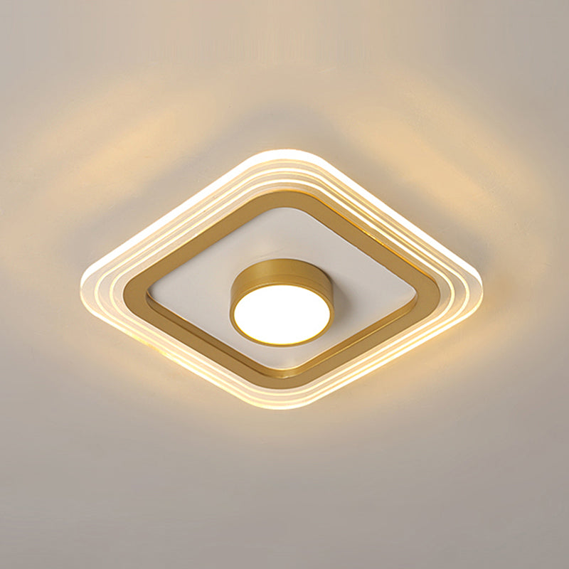 Small Ceiling Flush Mount Light Minimalist Acrylic Foyer LED Flushmount Lighting in Gold Gold Square Plate Clearhalo 'Ceiling Lights' 'Close To Ceiling Lights' 'Close to ceiling' 'Flush mount' Lighting' 2424603