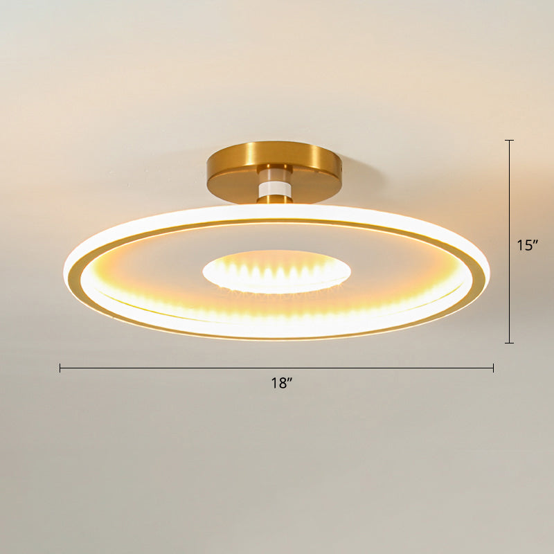Disc Semi Flush Ceiling Light Simplicity Metal Bedroom LED Flush Mount Lighting Fixture White-Gold 18" Warm Clearhalo 'Ceiling Lights' 'Close To Ceiling Lights' 'Close to ceiling' 'Semi-flushmount' Lighting' 2424611