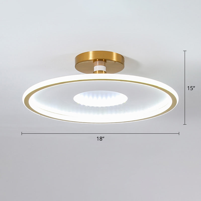 Disc Semi Flush Ceiling Light Simplicity Metal Bedroom LED Flush Mount Lighting Fixture White-Gold 18" White Clearhalo 'Ceiling Lights' 'Close To Ceiling Lights' 'Close to ceiling' 'Semi-flushmount' Lighting' 2424617