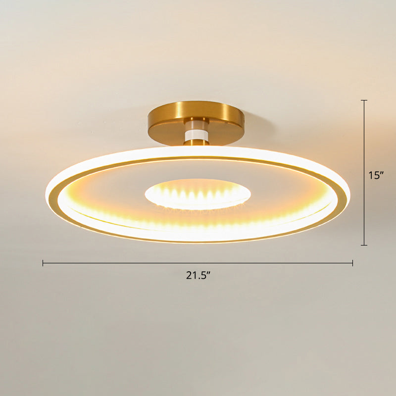 Disc Semi Flush Ceiling Light Simplicity Metal Bedroom LED Flush Mount Lighting Fixture White-Gold 21.5" Warm Clearhalo 'Ceiling Lights' 'Close To Ceiling Lights' 'Close to ceiling' 'Semi-flushmount' Lighting' 2424619