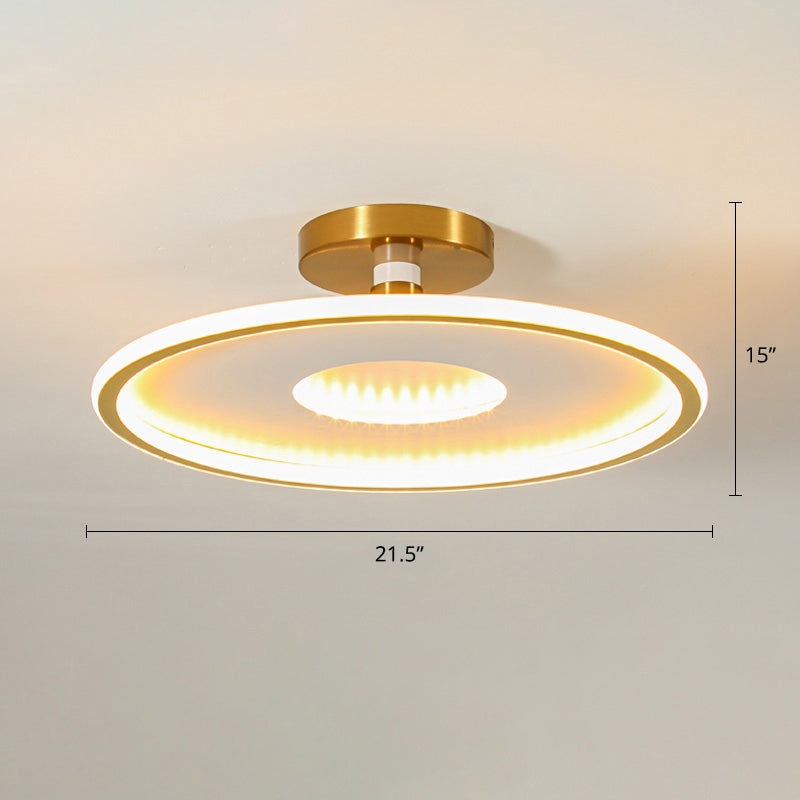Disc Semi Flush Ceiling Light Simplicity Metal Bedroom LED Flush Mount Lighting Fixture White-Gold 21.5" Third Gear Clearhalo 'Ceiling Lights' 'Close To Ceiling Lights' 'Close to ceiling' 'Semi-flushmount' Lighting' 2424620