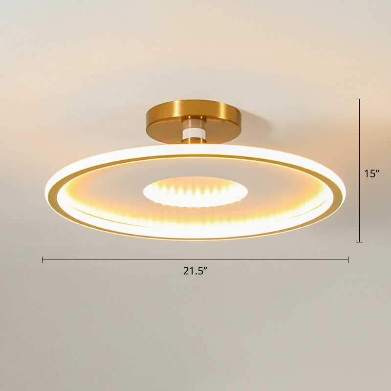 Disc Semi Flush Ceiling Light Simplicity Metal Bedroom LED Flush Mount Lighting Fixture White-Gold 21.5" Remote Control Stepless Dimming Clearhalo 'Ceiling Lights' 'Close To Ceiling Lights' 'Close to ceiling' 'Semi-flushmount' Lighting' 2424621