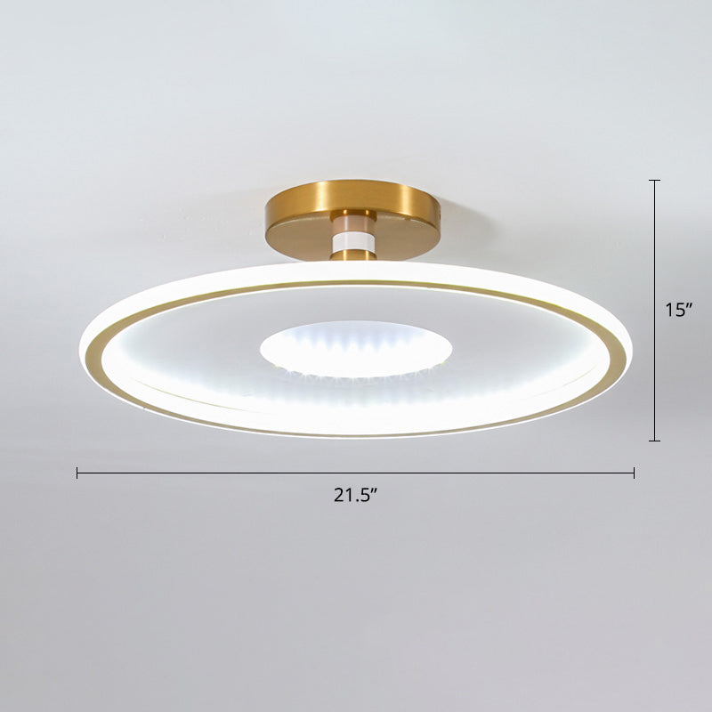 Disc Semi Flush Ceiling Light Simplicity Metal Bedroom LED Flush Mount Lighting Fixture White-Gold 21.5" White Clearhalo 'Ceiling Lights' 'Close To Ceiling Lights' 'Close to ceiling' 'Semi-flushmount' Lighting' 2424622