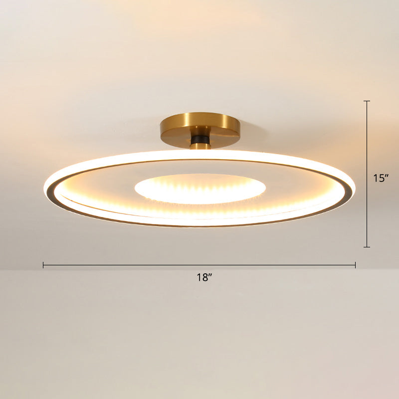 Disc Semi Flush Ceiling Light Simplicity Metal Bedroom LED Flush Mount Lighting Fixture Black-White 18" Warm Clearhalo 'Ceiling Lights' 'Close To Ceiling Lights' 'Close to ceiling' 'Semi-flushmount' Lighting' 2424623