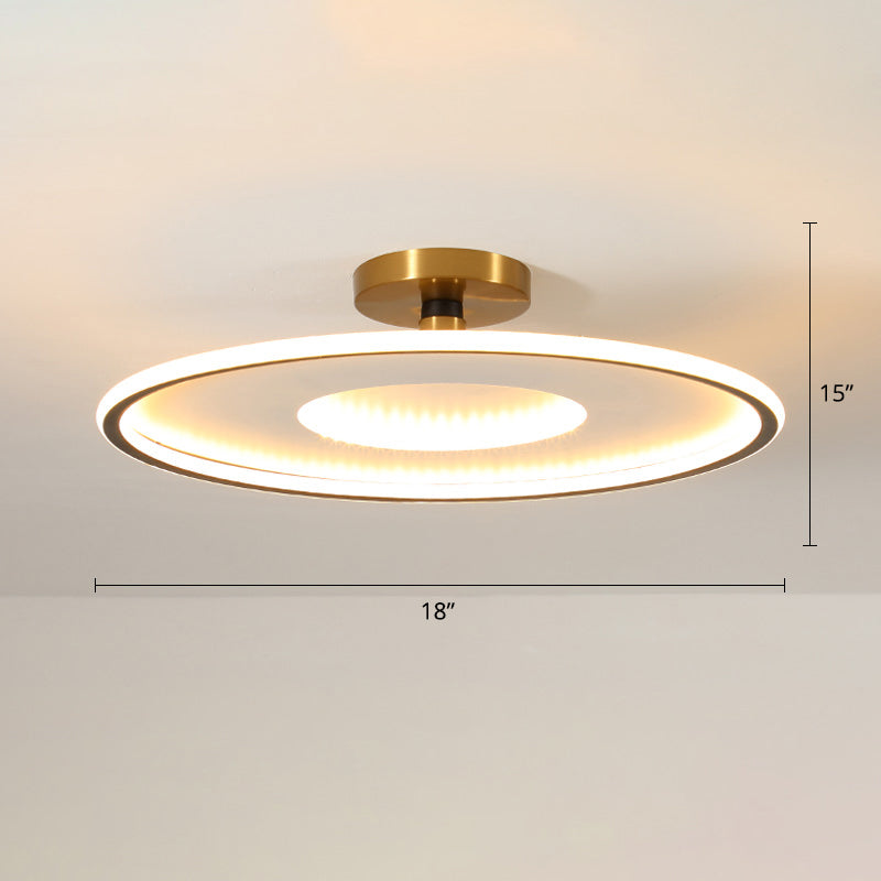 Disc Semi Flush Ceiling Light Simplicity Metal Bedroom LED Flush Mount Lighting Fixture Black-White 18" Remote Control Stepless Dimming Clearhalo 'Ceiling Lights' 'Close To Ceiling Lights' 'Close to ceiling' 'Semi-flushmount' Lighting' 2424625