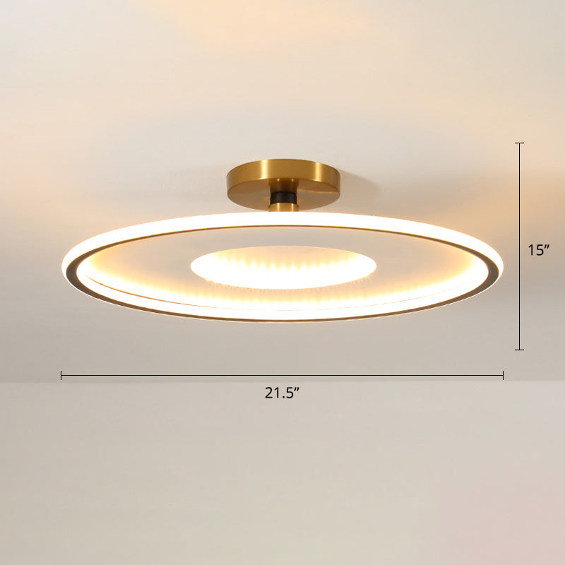 Disc Semi Flush Ceiling Light Simplicity Metal Bedroom LED Flush Mount Lighting Fixture Black-White 21.5" Remote Control Stepless Dimming Clearhalo 'Ceiling Lights' 'Close To Ceiling Lights' 'Close to ceiling' 'Semi-flushmount' Lighting' 2424629