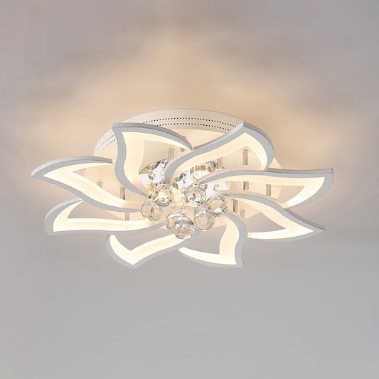 Blossom Metal Flushmount Light Contemporary White Flush Ceiling Light with Crystal Ball 8 White Clearhalo 'Ceiling Lights' 'Close To Ceiling Lights' 'Close to ceiling' 'Flush mount' Lighting' 2424668