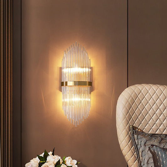 Postmodern Flute Shaped Wall Sconce Clear Crystal Rods Bedside Wall Light Fixture in Gold Clear Clearhalo 'Modern wall lights' 'Modern' 'Wall Lamps & Sconces' 'Wall Lights' Lighting' 2424685