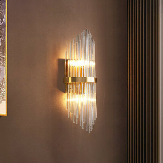 Postmodern Flute Shaped Wall Sconce Clear Crystal Rods Bedside Wall Light Fixture in Gold Clearhalo 'Modern wall lights' 'Modern' 'Wall Lamps & Sconces' 'Wall Lights' Lighting' 2424686