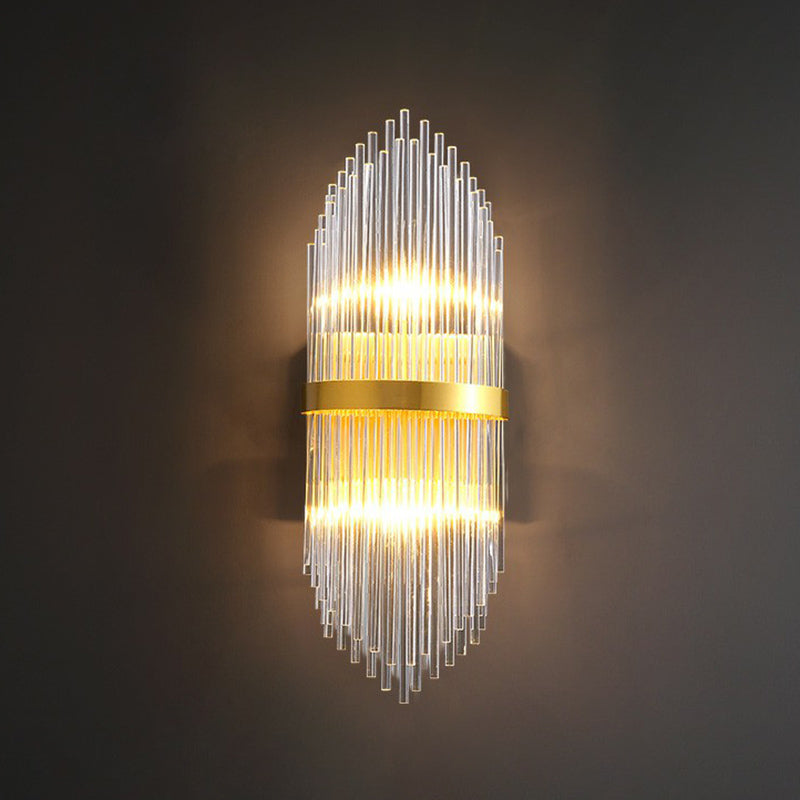 Postmodern Flute Shaped Wall Sconce Clear Crystal Rods Bedside Wall Light Fixture in Gold Clearhalo 'Modern wall lights' 'Modern' 'Wall Lamps & Sconces' 'Wall Lights' Lighting' 2424688
