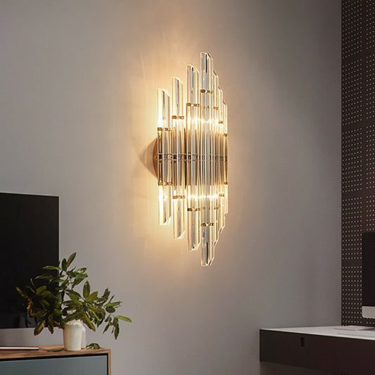 Rhombus Wall Sconce Light Minimalist K9 Strip Crystal Living Room LED Wall Mounted Lamp Clear Clearhalo 'Cast Iron' 'Glass' 'Industrial' 'Modern wall lights' 'Modern' 'Tiffany' 'Traditional wall lights' 'Wall Lamps & Sconces' 'Wall Lights' Lighting' 2424703