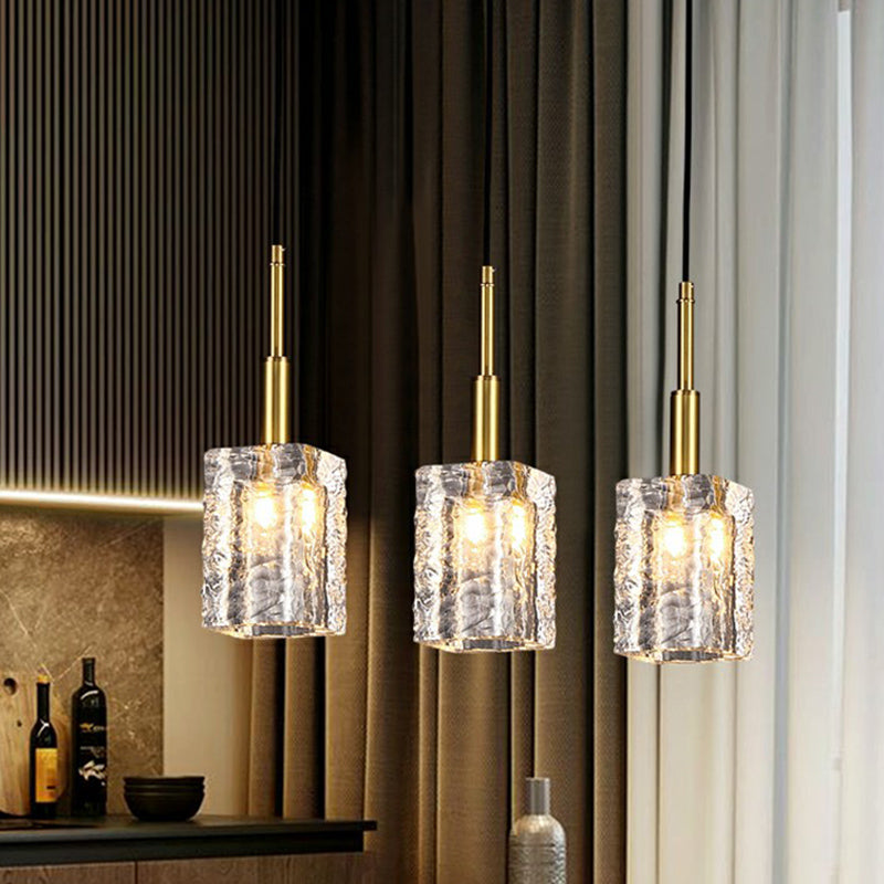 Rectangle Dining Room Pendulum Light Clear Rippled Crystal 1-Bulb Simple Style Hanging Light in Gold Clearhalo 'Ceiling Lights' 'Modern Pendants' 'Modern' 'Pendant Lights' 'Pendants' Lighting' 2424709
