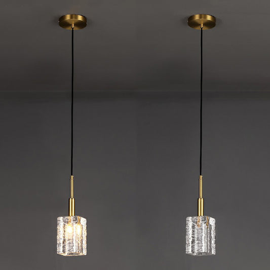 Rectangle Dining Room Pendulum Light Clear Rippled Crystal 1-Bulb Simple Style Hanging Light in Gold Clearhalo 'Ceiling Lights' 'Modern Pendants' 'Modern' 'Pendant Lights' 'Pendants' Lighting' 2424711