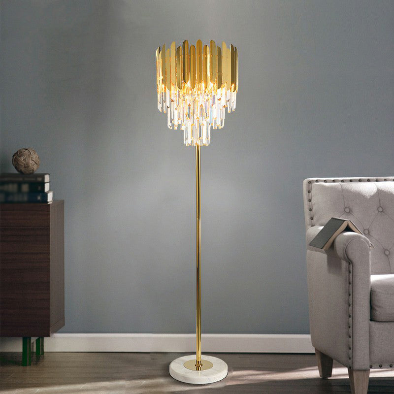 Gold Taper Floor Light Postmodern 3-Light Prismatic Crystal Stand Up Lamp for Living Room Gold Clearhalo 'Floor Lamps' 'Lamps' Lighting' 2424728