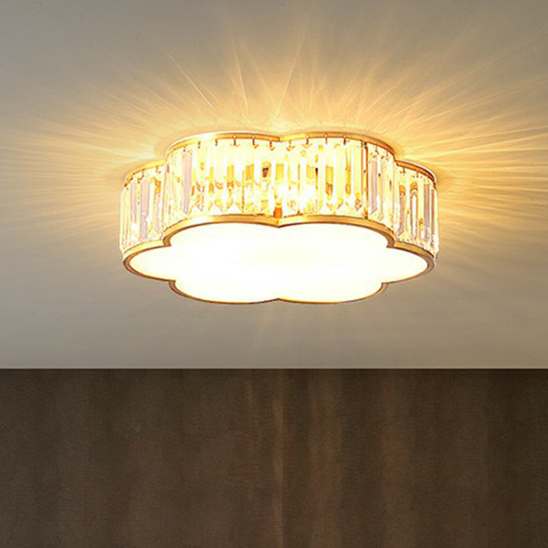 Flower Bedroom Ceiling Mounted Fixture Tri-Sided Crystal Minimalist Flush Mount Light in Brass Clearhalo 'Ceiling Lights' 'Close To Ceiling Lights' 'Close to ceiling' 'Flush mount' Lighting' 2424733