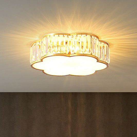 Flower Bedroom Ceiling Mounted Fixture Tri-Sided Crystal Minimalist Flush Mount Light in Brass Clearhalo 'Ceiling Lights' 'Close To Ceiling Lights' 'Close to ceiling' 'Flush mount' Lighting' 2424733