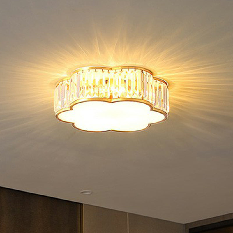 Flower Bedroom Ceiling Mounted Fixture Tri-Sided Crystal Minimalist Flush Mount Light in Brass Clearhalo 'Ceiling Lights' 'Close To Ceiling Lights' 'Close to ceiling' 'Flush mount' Lighting' 2424734