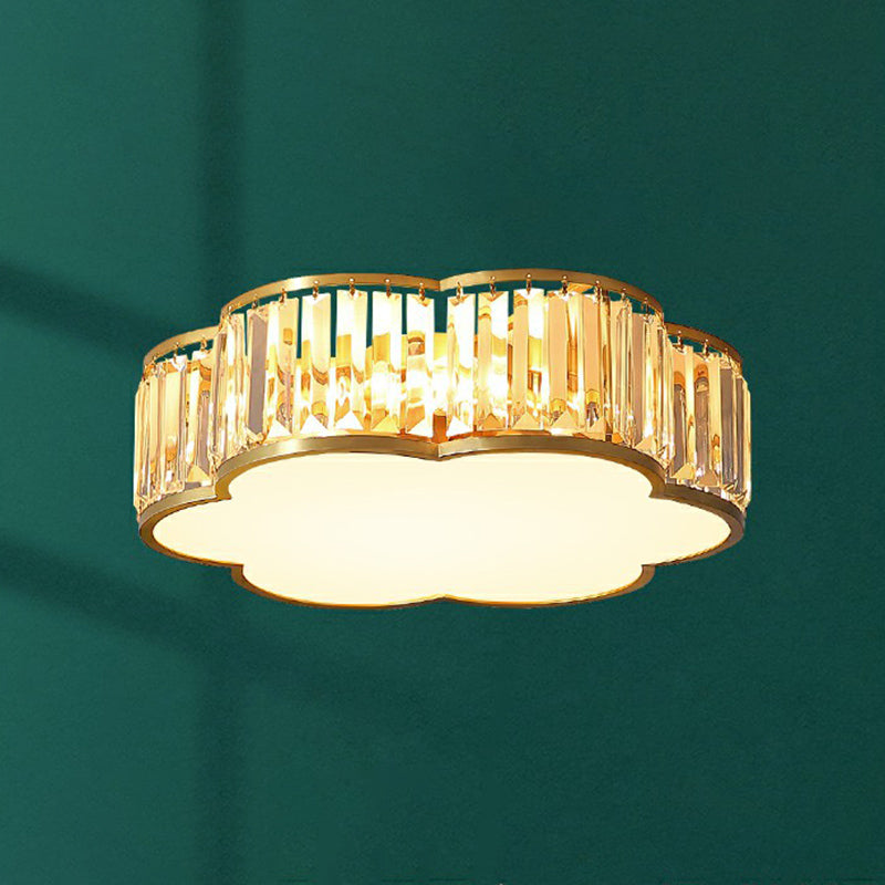 Flower Bedroom Ceiling Mounted Fixture Tri-Sided Crystal Minimalist Flush Mount Light in Brass Clearhalo 'Ceiling Lights' 'Close To Ceiling Lights' 'Close to ceiling' 'Flush mount' Lighting' 2424735