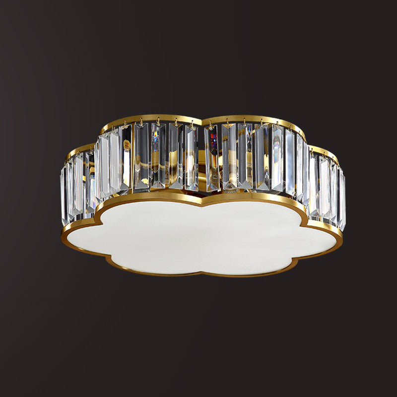 Flower Bedroom Ceiling Mounted Fixture Tri-Sided Crystal Minimalist Flush Mount Light in Brass Clearhalo 'Ceiling Lights' 'Close To Ceiling Lights' 'Close to ceiling' 'Flush mount' Lighting' 2424736