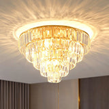 Crystal Tiered Tapered Ceiling Flush Light Postmodern Clear Flush Mount Fixture for Bedroom