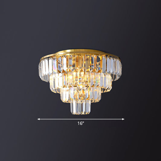 Crystal Tiered Tapered Ceiling Flush Light Postmodern Clear Flush Mount Fixture for Bedroom Clear 16" Clearhalo 'Ceiling Lights' 'Close To Ceiling Lights' 'Close to ceiling' 'Flush mount' Lighting' 2424738