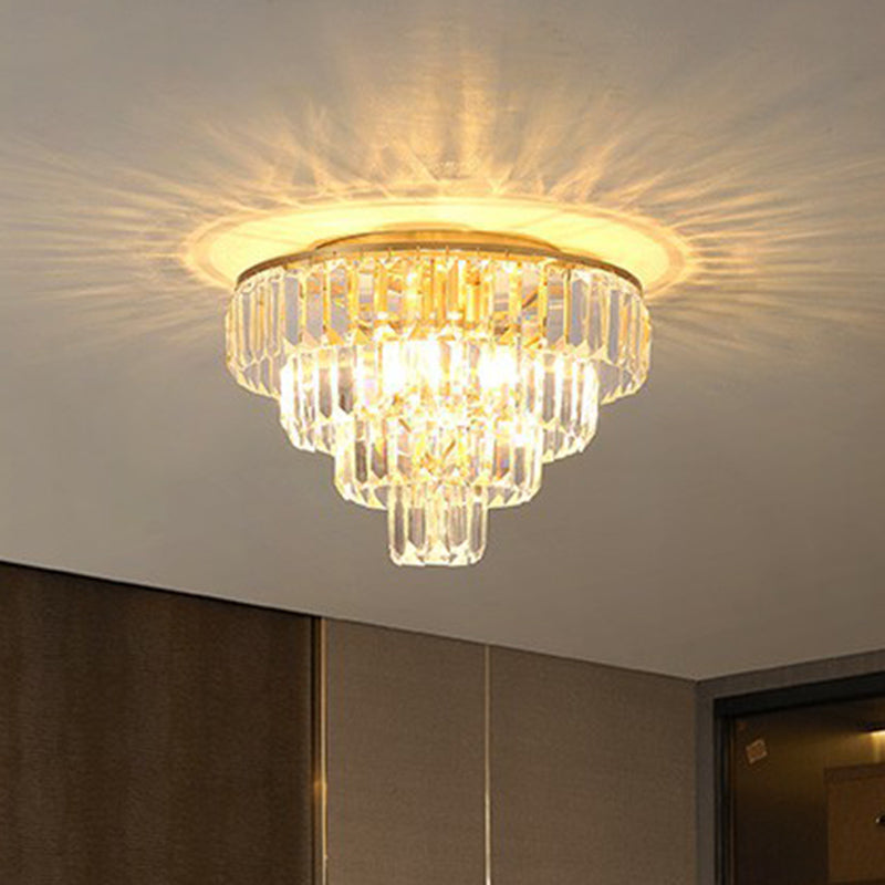 Crystal Tiered Tapered Ceiling Flush Light Postmodern Clear Flush Mount Fixture for Bedroom
