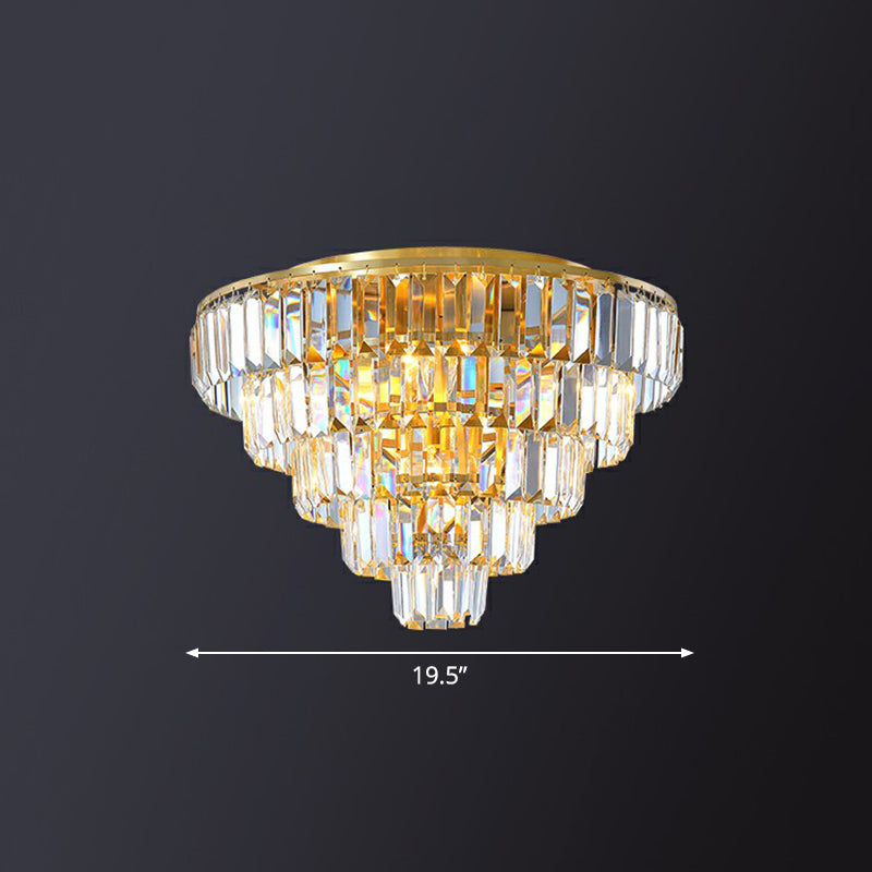 Crystal Tiered Tapered Ceiling Flush Light Postmodern Clear Flush Mount Fixture for Bedroom Clear 19.5" Clearhalo 'Ceiling Lights' 'Close To Ceiling Lights' 'Close to ceiling' 'Flush mount' Lighting' 2424742