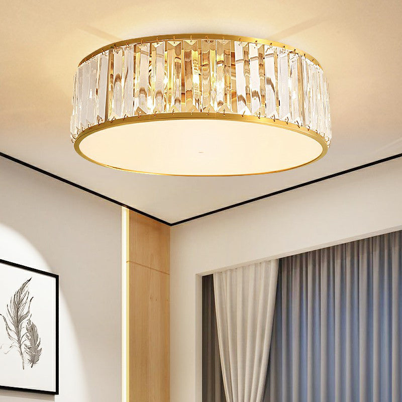 Simple Drum Shaped Ceiling Lamp Prismatic Optic Crystal Bedroom Flush Mount Lighting in Clear Clearhalo 'Ceiling Lights' 'Close To Ceiling Lights' 'Close to ceiling' 'Flush mount' Lighting' 2424744
