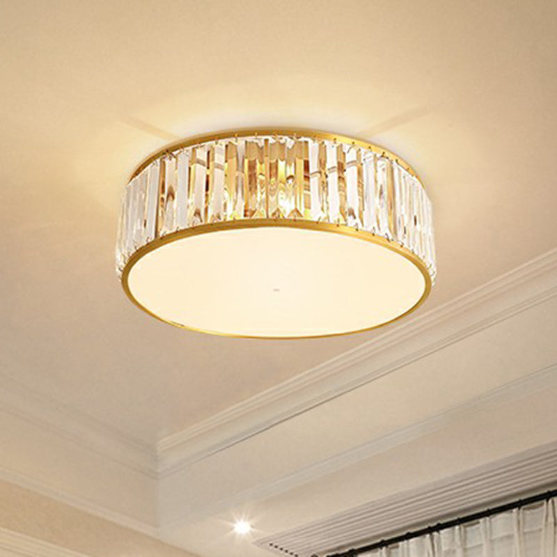 Simple Drum Shaped Ceiling Lamp Prismatic Optic Crystal Bedroom Flush Mount Lighting in Clear Clearhalo 'Ceiling Lights' 'Close To Ceiling Lights' 'Close to ceiling' 'Flush mount' Lighting' 2424746