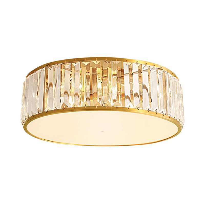 Simple Drum Shaped Ceiling Lamp Prismatic Optic Crystal Bedroom Flush Mount Lighting in Clear Clearhalo 'Ceiling Lights' 'Close To Ceiling Lights' 'Close to ceiling' 'Flush mount' Lighting' 2424747