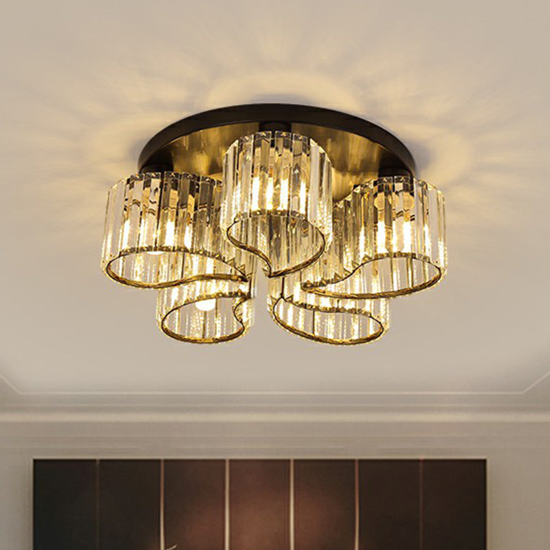 Floral Dining Room Ceiling Lighting Clear Crystal Prism Modernist Flush Mounted Lamp 5 Clear Clearhalo 'Ceiling Lights' 'Close To Ceiling Lights' 'Close to ceiling' 'Flush mount' Lighting' 2424753