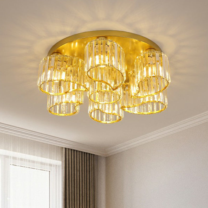 Floral Dining Room Ceiling Lighting Clear Crystal Prism Modernist Flush Mounted Lamp 7 Clear Clearhalo 'Ceiling Lights' 'Close To Ceiling Lights' 'Close to ceiling' 'Flush mount' Lighting' 2424755