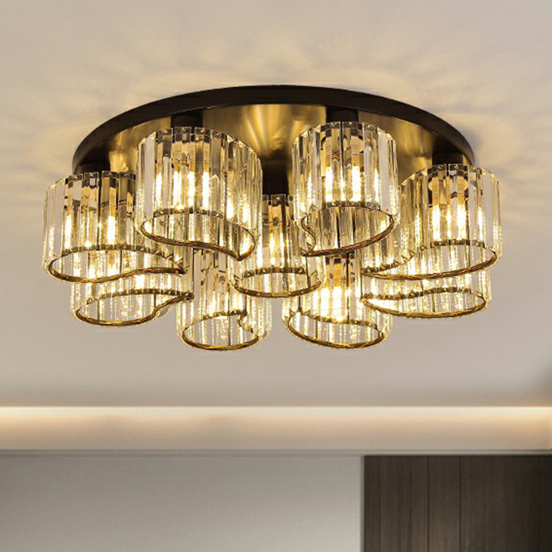 Floral Dining Room Ceiling Lighting Clear Crystal Prism Modernist Flush Mounted Lamp 9 Clear Clearhalo 'Ceiling Lights' 'Close To Ceiling Lights' 'Close to ceiling' 'Flush mount' Lighting' 2424756