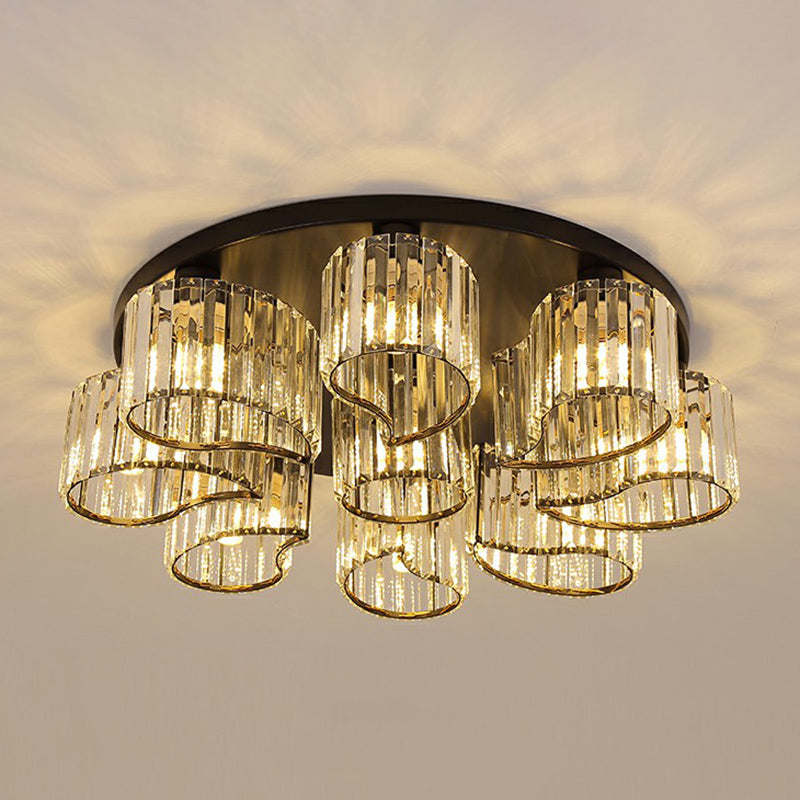Floral Dining Room Ceiling Lighting Clear Crystal Prism Modernist Flush Mounted Lamp Clearhalo 'Ceiling Lights' 'Close To Ceiling Lights' 'Close to ceiling' 'Flush mount' Lighting' 2424757