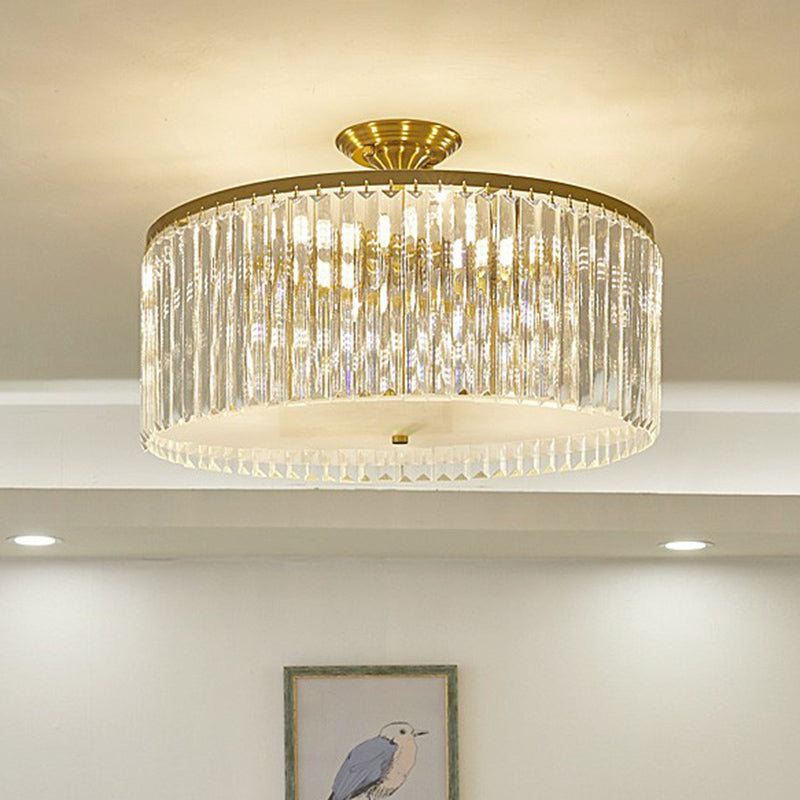 Bedroom Close to Ceiling Light Minimalist Semi Flush Mount with Drum Clear Crystal Shade Clear 19" Clearhalo 'Ceiling Lights' 'Close To Ceiling Lights' 'Close to ceiling' 'Semi-flushmount' Lighting' 2424758