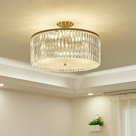 Bedroom Close to Ceiling Light Minimalist Semi Flush Mount with Drum Clear Crystal Shade Clear 15" Clearhalo 'Ceiling Lights' 'Close To Ceiling Lights' 'Close to ceiling' 'Semi-flushmount' Lighting' 2424760