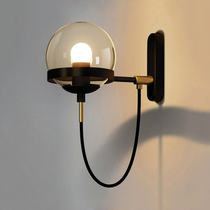 Black/Gold Ball Sconce Lighting Modernist 1 Light Smoke Glass Wall Sconce Light with Rope Black Clearhalo 'Cast Iron' 'Glass' 'Industrial' 'Modern wall lights' 'Modern' 'Tiffany' 'Traditional wall lights' 'Wall Lamps & Sconces' 'Wall Lights' Lighting' 242478